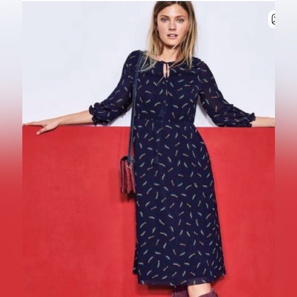 Boden Navy Iona Shooting Star Midi Dress Size 6